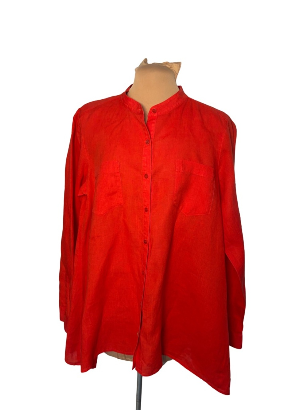 Eileen Fisher Red 100% Irish Linen Button Front Shirt Tunic Long Sleeve M - Picture 2 of 10